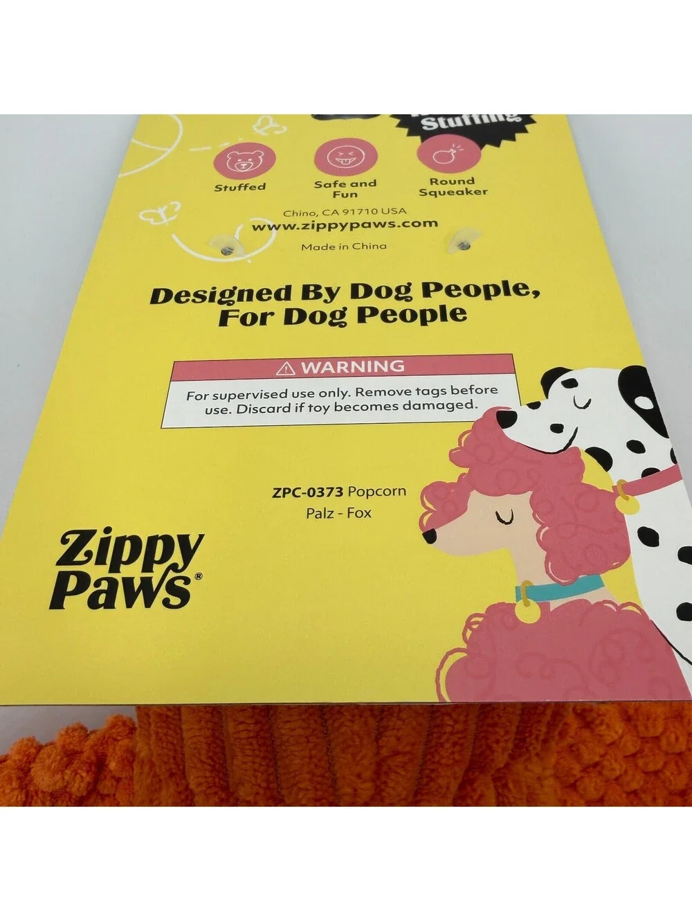 ZippyPaws Popcorn Palz Fox Orange Plush Dog Squeaker Toy Corduroy Textured New